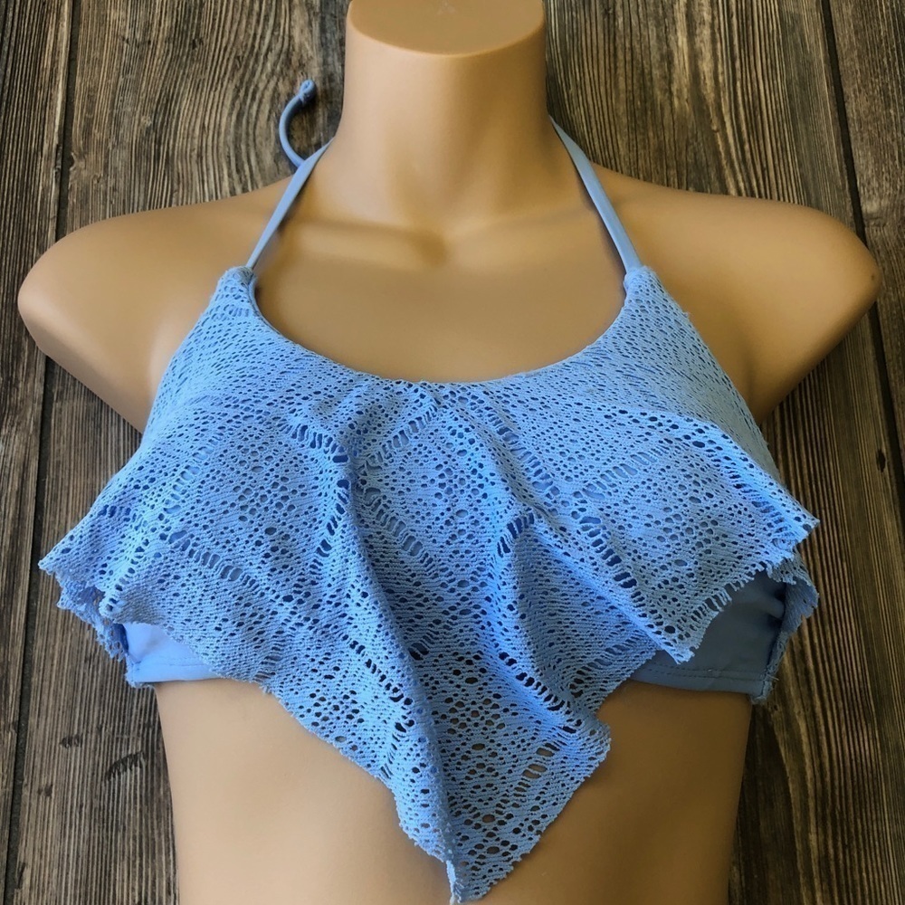 Xhilaration Light Blue Halter Top Knitted Ruffle